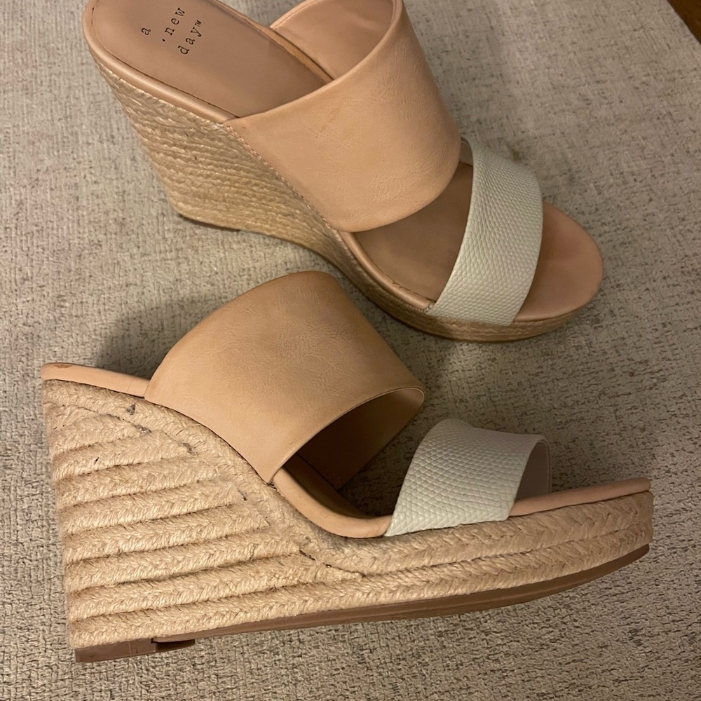 Women's Tan and Cream Wedge Sandals